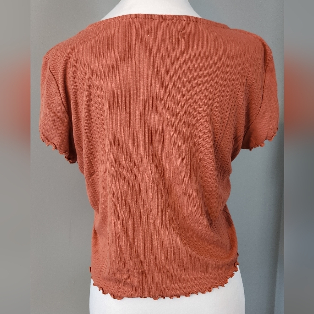 Madewell Rust Ribbed Button-Front Short Sleeve Tee - Picture 4 of 7